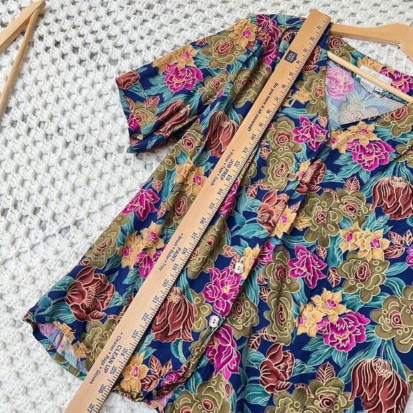 Worthington Vintage Women's 16 Floral Button Down Hippie Blouse Maximailst Art - Picture 4 of 9